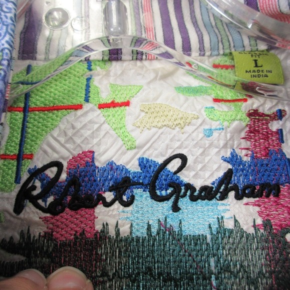 Robert Graham Mack Daddy Classic Fit Button Down Shirt Men L Watercolor 284 - Picture 3 of 16